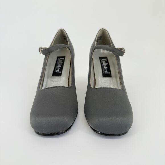 Vtg Unlisted Gray Mary Jane Heels Size 7.5 Block Pump Y2K Square Toe Retro - Picture 3 of 11